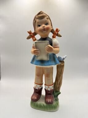 Vintage Dee Bee Co Girl Bird Book Figurine Hand Painted Japan 9.25” *
